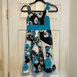 Vintage Y2K My Michelle girl’s blue black Spring cotton floral tied waist dress